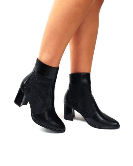 Ghete dama din piele naturala - Negru Box cu Croco Negru - GX32 NBCN