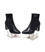 Ghete dama din piele naturala - Negru Box cu Croco Negru - GX32 NBCN