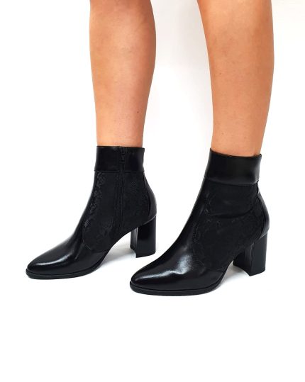 Ghete dama din piele naturala - Negru Box cu Croco Negru - GX32 NBCN