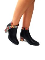 Ghete dama din piele naturala - Negru Box cu Patratele 3D - GX44 NBP3D