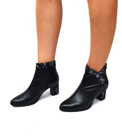 Ghete dama din piele naturala - Negru Box Lacrima - GX44 NBL