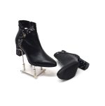 Ghete dama din piele naturala - Negru Box Lacrima - GX44 NBL