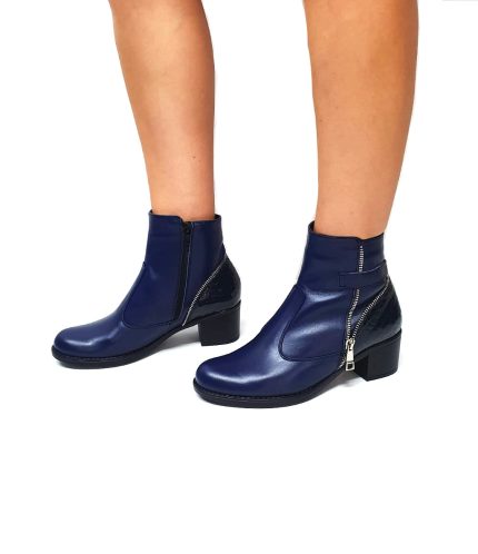 Ghete dama din piele naturala - Bleumarin box cu croco - GX51 BBC