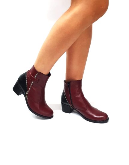 Ghete dama din piele naturala - Bordo box cu negru box - GX51 BON