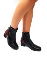 Ghete dama din piele naturala - Negru box cu bordo box - GX51 NBO