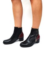 Ghete dama din piele naturala - Negru box cu bordo box - GX51 NBO