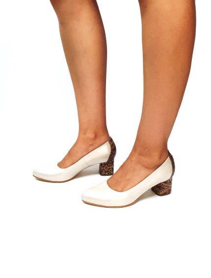 Pantofi dama din piele naturala - Bej Sidef cu Traditional Maro - A4 BSTM