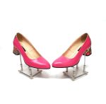 Pantofi dama din piele naturala - Roz cu Patratele 3D - A4 RP3D