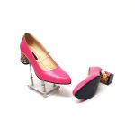 Pantofi dama din piele naturala - Roz cu Patratele 3D - A4 RP3D