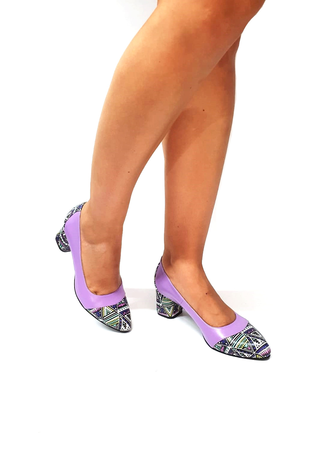 Pantofi dama din piele naturala - Lila cu Triunghiuri - A5 LT Pantofi dama din piele naturala - Lila cu Triunghiuri - A5 LT