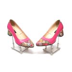 Pantofi dama din piele naturala - Roz cu Patratele 3D - A5 RP3D