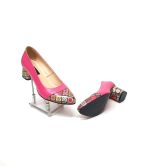 Pantofi dama din piele naturala - Roz cu Patratele 3D - A5 RP3D