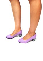 Pantofi dama din piele naturala - Lila cu Triunghiuri - A6 LT