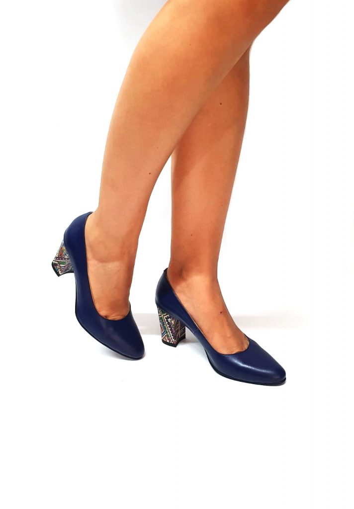 Pantofi dama din piele naturala - Bleumarin cu Traditional - R7 BT