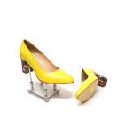 Pantofi dama din piele naturala - Galben Box cu Mozaic 3D - R7 GBM3D