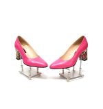 Pantofi dama din piele naturala - Roz cu Patratele 3D- R7 RP3D