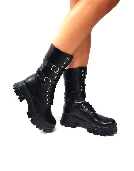 Bocanci dama din piele naturala - Negru Box - BC37 NB