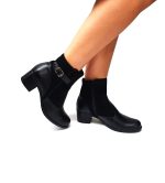 Ghete dama din piele naturala -Negru box cu antilopa - GX52 NBA