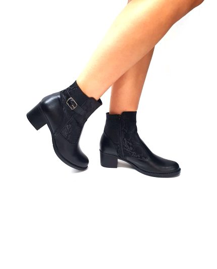 Ghete dama din piele naturala -Negru Box cu Sarpe Negru - GX52 NBSN