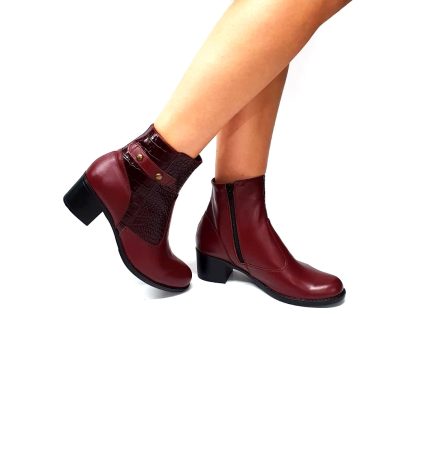 Ghete dama din piele naturala -Bordo Box cu Croco - GX53 BoBC