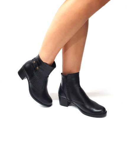 Ghete dama din piele naturala -Negru Box cu Croco - GX53 NBC