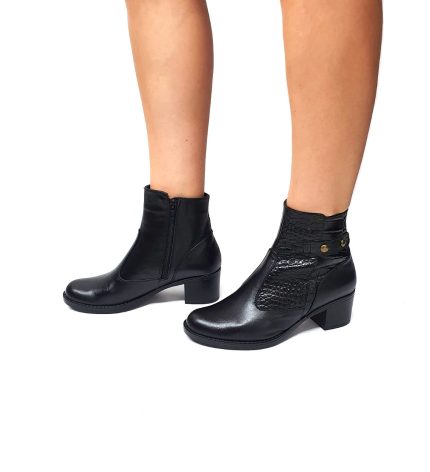 Ghete dama din piele naturala -Negru Box cu Croco - GX53 NBC