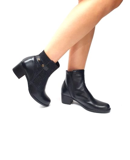 Ghete dama din piele naturala -Negru Box cu Pietre - GX53 NBP