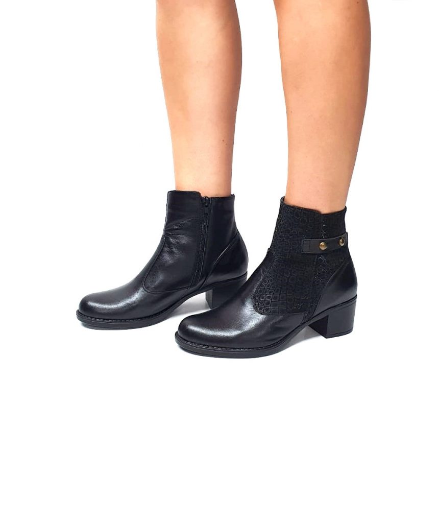 Ghete dama din piele naturala -Negru Box cu Pietre - GX53 NBP