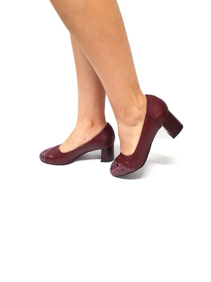 Pantofi dama din piele naturala - Bordo Box + Pietre Bordo - 03 BBPB