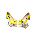 Pantofi dama din piele naturala - Galben + Fulger- A12 GF