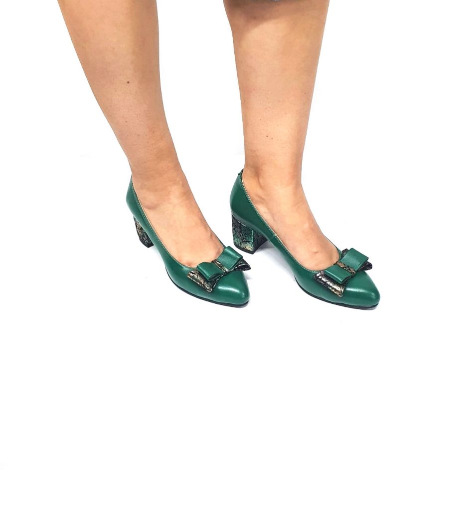 Pantofi dama din piele naturala - Verde Box cu Straveziu - A12 VBS