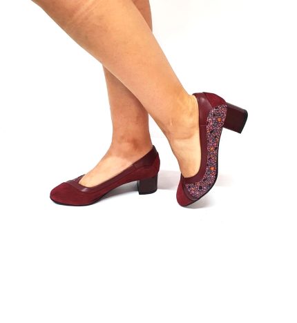 Pantofi dama din piele naturala - Bordo Antilopa cu Pietre Bordo - 208 BAPB