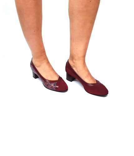 Pantofi dama din piele naturala - Bordo Antilopa cu Pietre Bordo - 208 BAPB