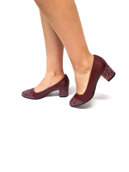 Pantofi dama din piele naturala - Bordo cu Pietre Bordo - A3 BPB