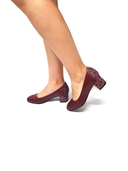 Pantofi dama din piele naturala - Bordo cu Pietre Bordo - A7 BPB