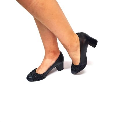 Pantofi dama din piele naturala - Negru Box cu Negru 3D - A13 NBN3D