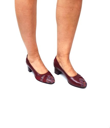 Pantofi dama din piele naturala - Bordo Box cu Antilopa si Pietre Bordo - C44 BBAPB