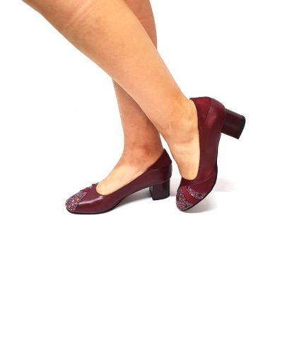 Pantofi dama din piele naturala - Bordo Box cu Antilopa si Pietre Bordo - C44 BBAPB