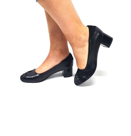Pantofi dama din piele naturala - Negru Box cu Antilopa si 3D - C44 NBA3D
