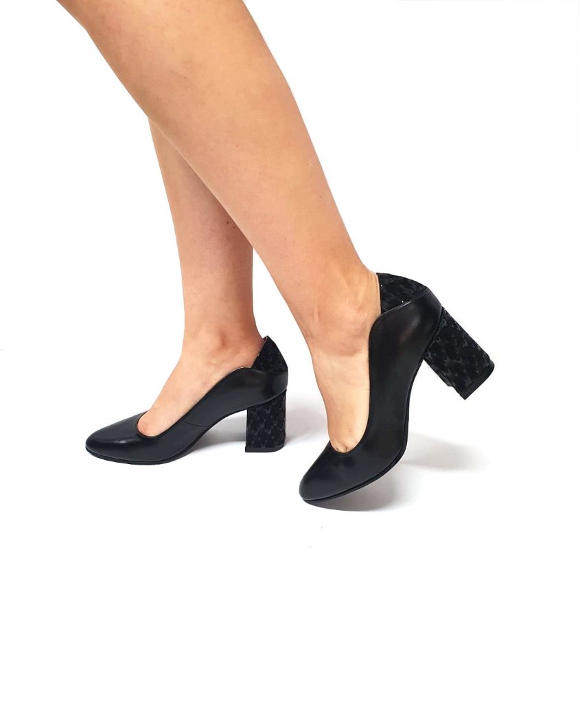 Pantofi dama din piele naturala - Negru Box cu Negru 3D - R9 NBN3D