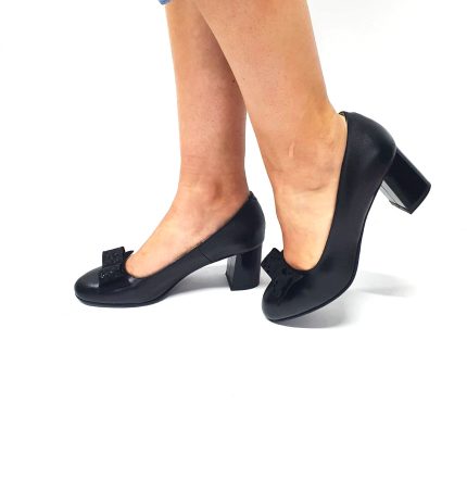 Pantofi dama din piele naturala - Negru Box cu Cidiuri - A14 NBC