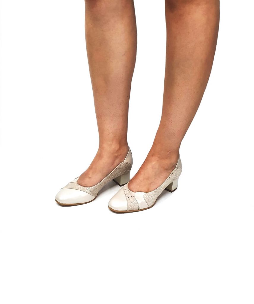 Pantofi dama din piele naturala - Bej sidef cu firicel auriu - 505 BSFA