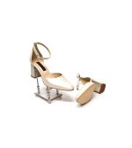 Sandale dama din piele naturala Bej sidef - D14 BS