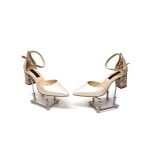 Sandale dama din piele naturala Bej sidef cu patratele multicolore - D14 BSPM