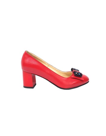 Pantofi dama din piele naturala - Rosu cu picatele colorate - A14 RPC