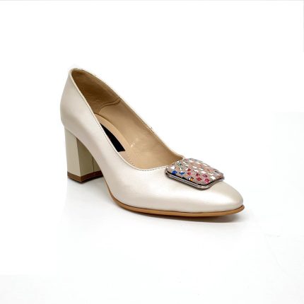 Pantofi dama din piele naturala - Bej Sidef cu Pietricele Multicolore - A25 BSPM