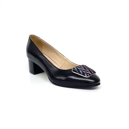 Pantofi dama din piele naturala - Negru Box cu Zig Zag- A21 NBZZ