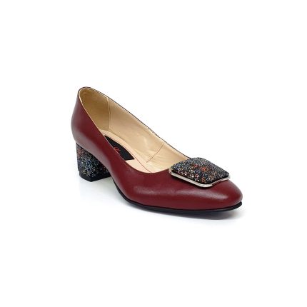 Pantofi dama din piele naturala - Bordo Box cu Floricele - A21 BOBF