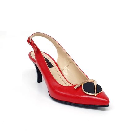 Sandale dama din piele naturala - Rosu Box + Negru - D23 RBN