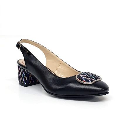Sandale dama din piele naturala - Negru Box + Zig Zag- D21 NBZ